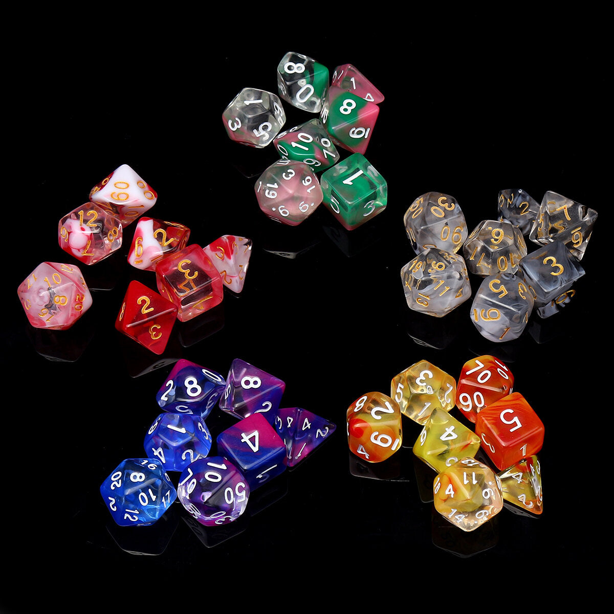 7 stuks glitter clear polyhedral dobbelstenen hars dobbelstenen set rollenspel board party tafel game gift