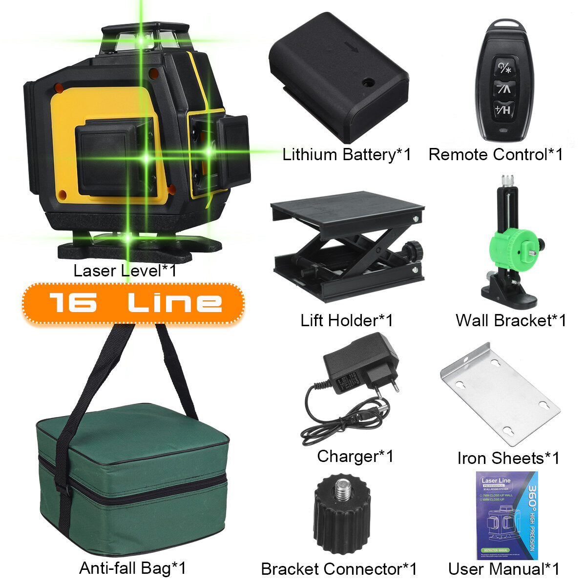 16/12/8 lijnen 4d groene laser niveau 360° horizontale en verticale cross zelfnivellerende meting super laserstraal