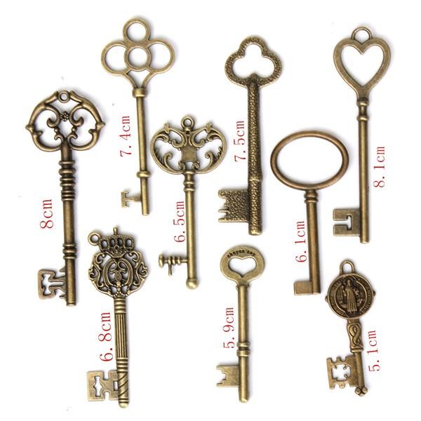 9 stuks antieke vintage skelet sleutels bronzen charm hangers voor dhz sieraden maken: