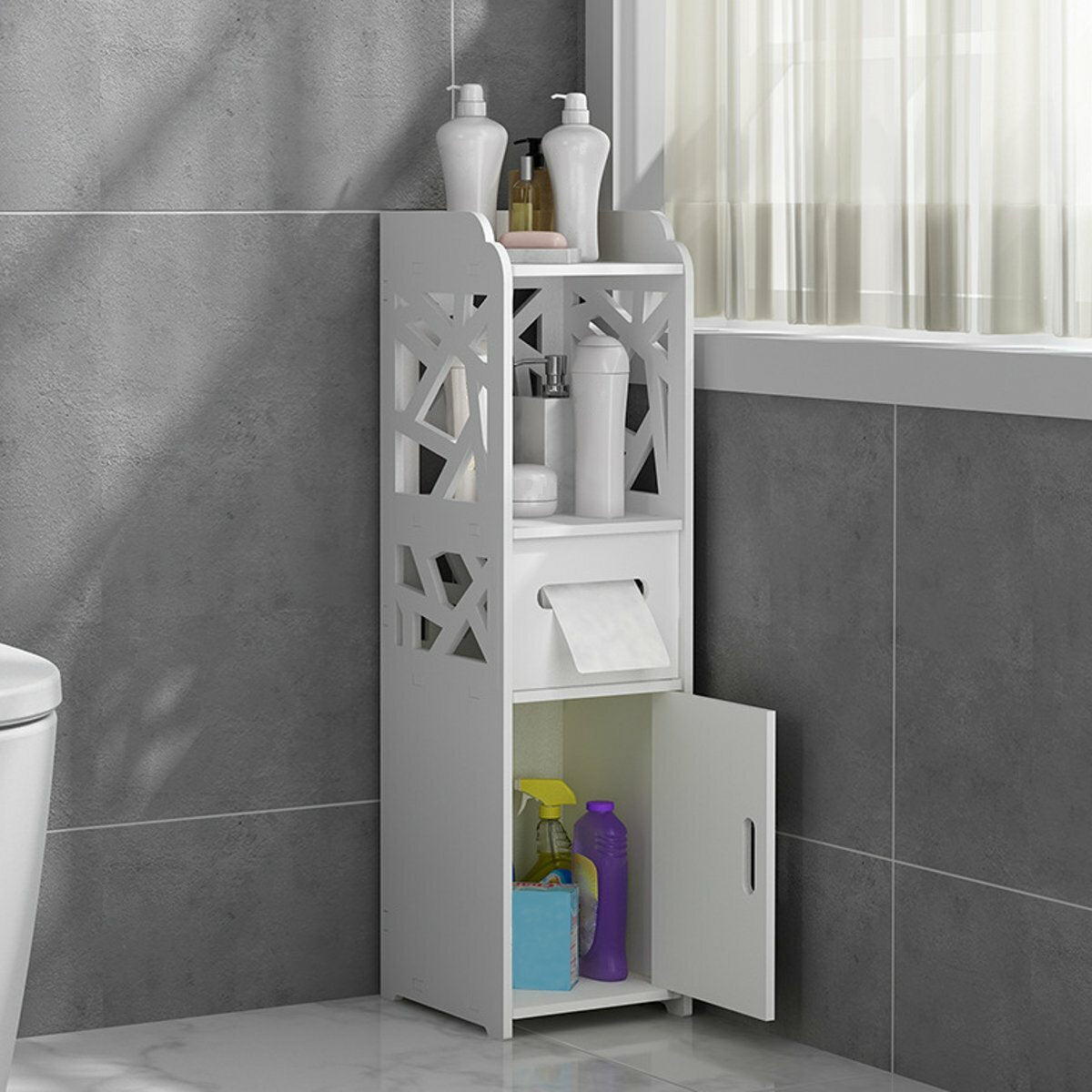 22x24x80cm badkamer vloerstaande opbergkast wastafel douche hoekplank