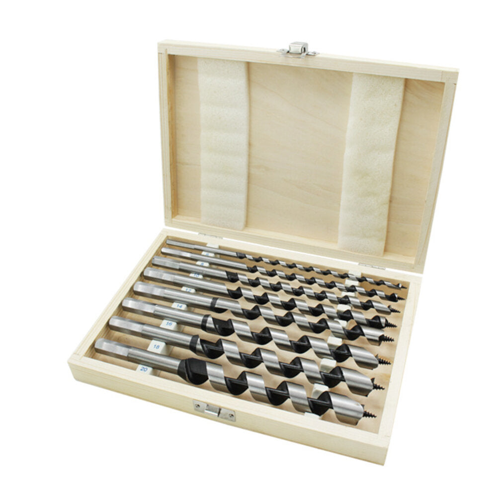 8 stuks 230mm zeshoekige carbon staal vijzel bit set houten case gefreesd houtbewerking torentje boor ponsen deurslot ruimen boor kit