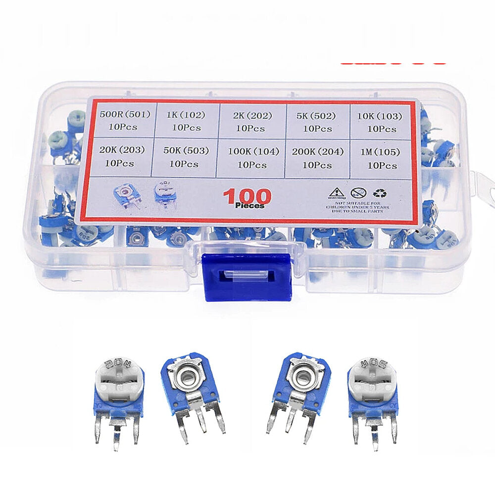 100 stuks rm063 trimmer potentiometer verstelbare weerstand kit 500r 1k 2k 5k 10k 20k 50k 100k 200k 1m potentiometer weerstand rm 063
