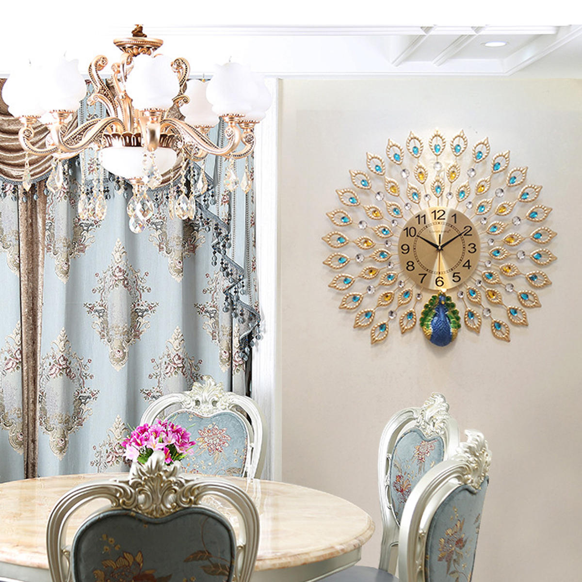 60x60cm 3d grote grote pauw wandklok woonkamer slaapkamer huis decoraties