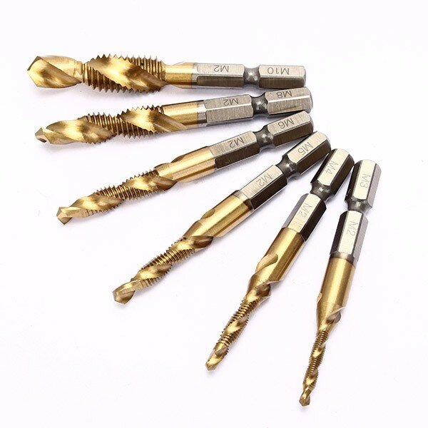 6st hss 6542 m3-m10 combinatieboor titanium gecoat tap bit set 1/4 inch hexagon metrisch ontbraam verzinkboor schroefdraad metrische tap