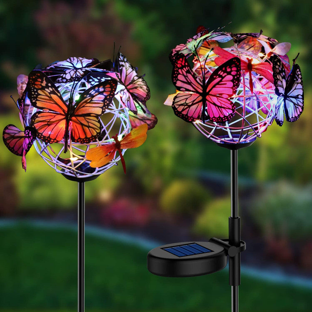 2 stuks zonne-verlichting buiten vlinderlicht transparante buis tuin decoratieve zonne-paallamp met vlinders decor aangedreven waterdicht voor tuin tuinpad