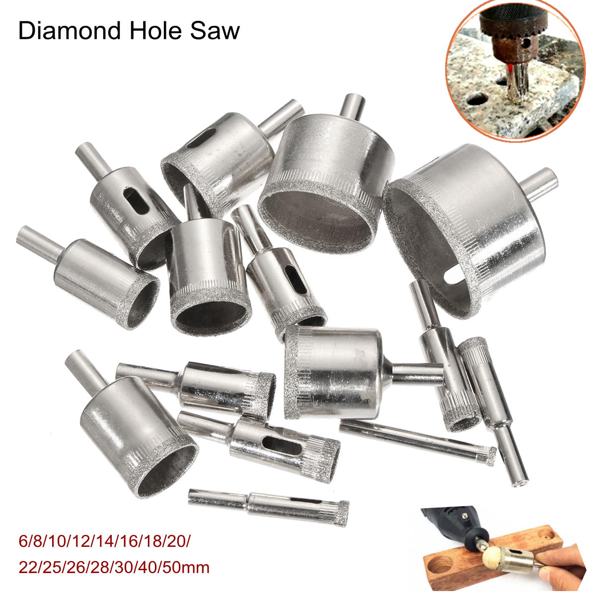 15 stuks 6-50mm diamant gatenzaag boor set 100 grits tegel keramische glas marmer boren