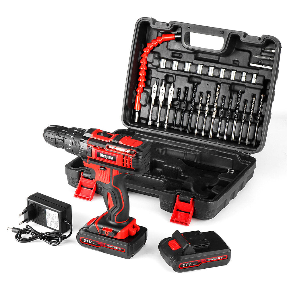 mensela ed-lx1 21v 3-in-1 draadloze boormachine boormachine hammer combo-set dubbele snelheid met led-verlichting 2 stuks 2.0ah batterij