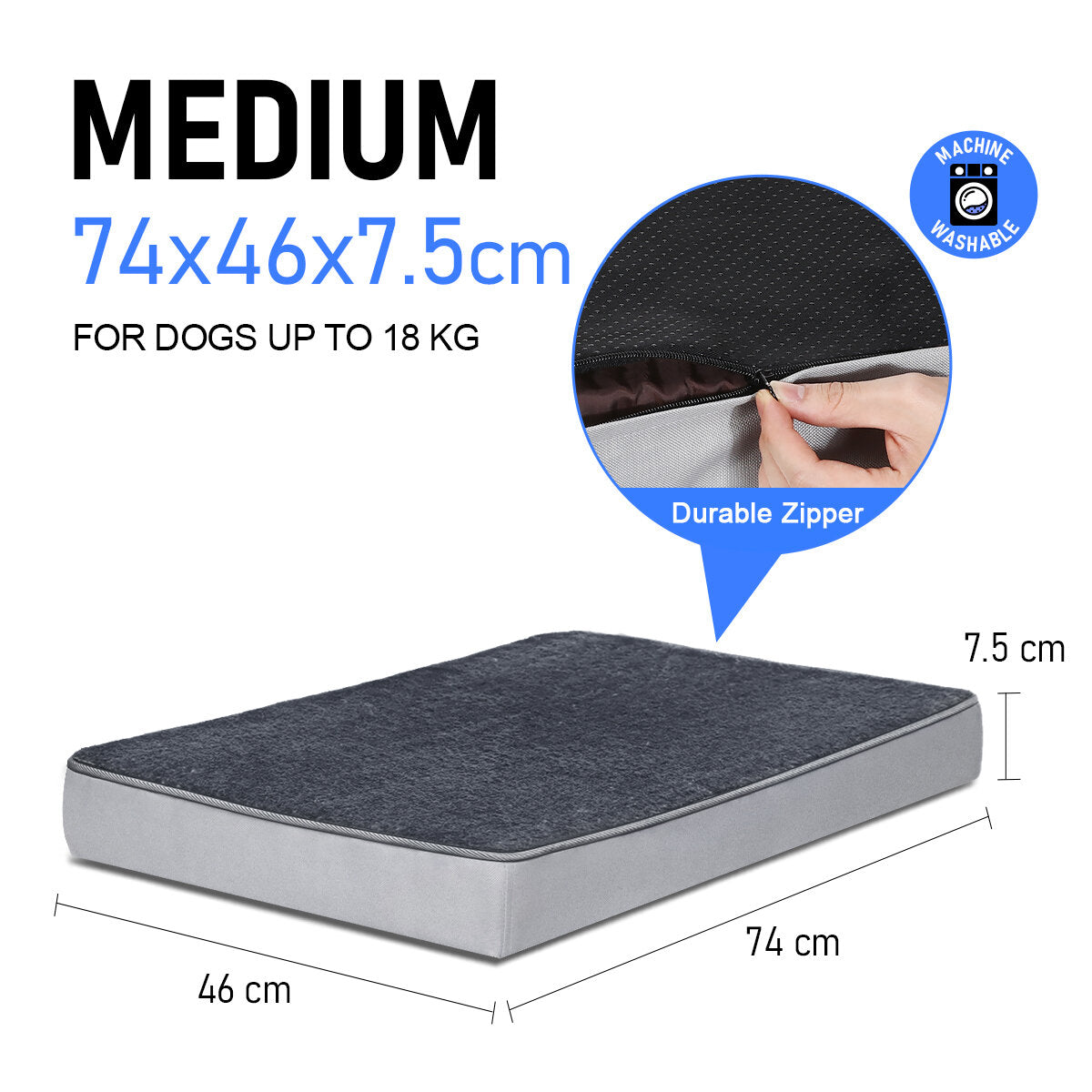 orthopedische hondenmat m 74 * 46 * 7.5 cm. afneembare hondenmand. wasbare antislip honden- en kattenmand. orthopedische hondenmat. grijze met schuim gevulde hondenspeelgoedmat