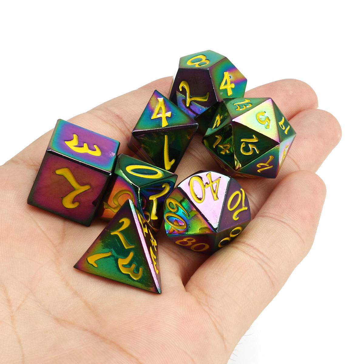 7-delige antieke metalen polyhedral dobbelstenen set rollenspel gadget met tas