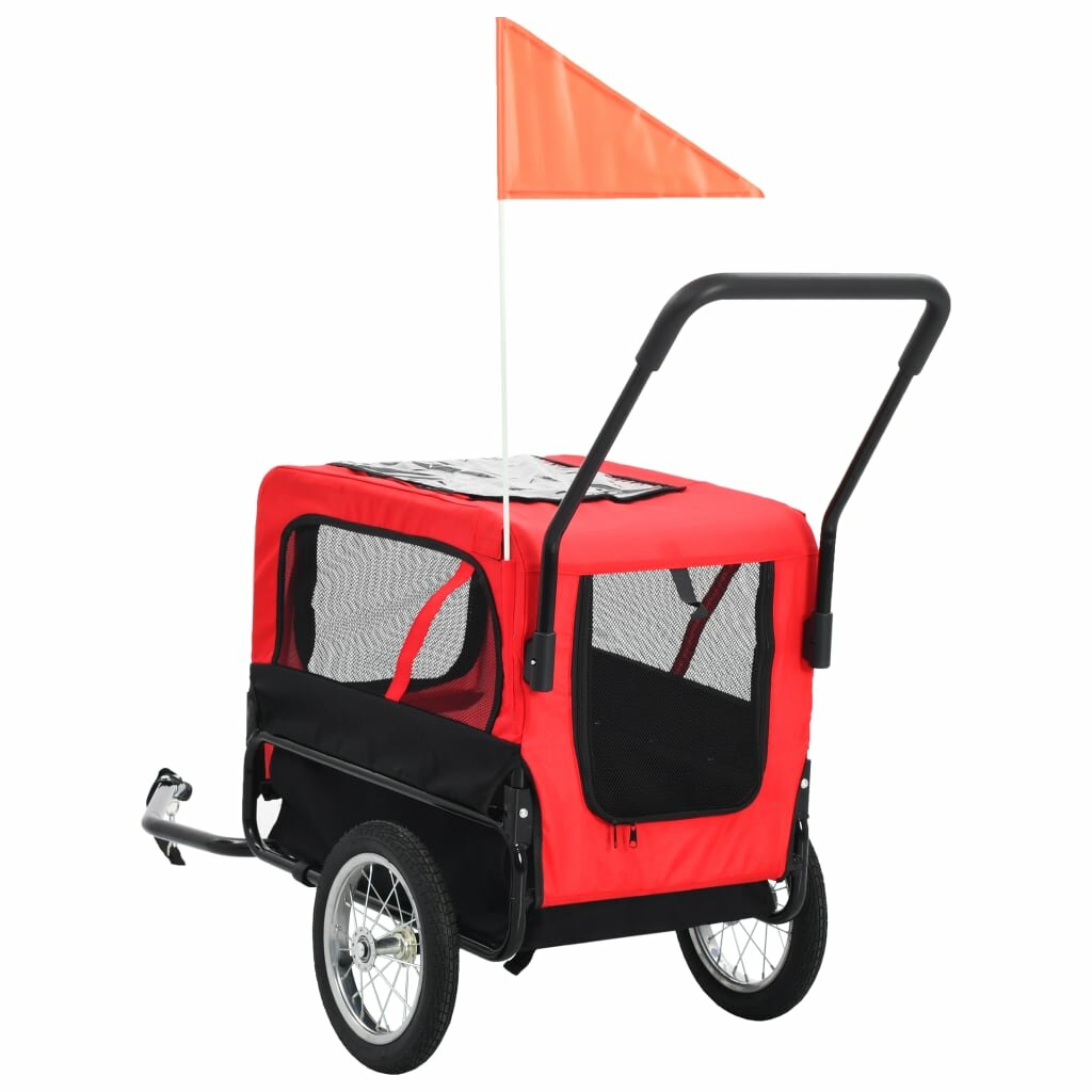 2-in-1 fietsaanhanger en joggingwagen voor huisdieren. rood en zwart