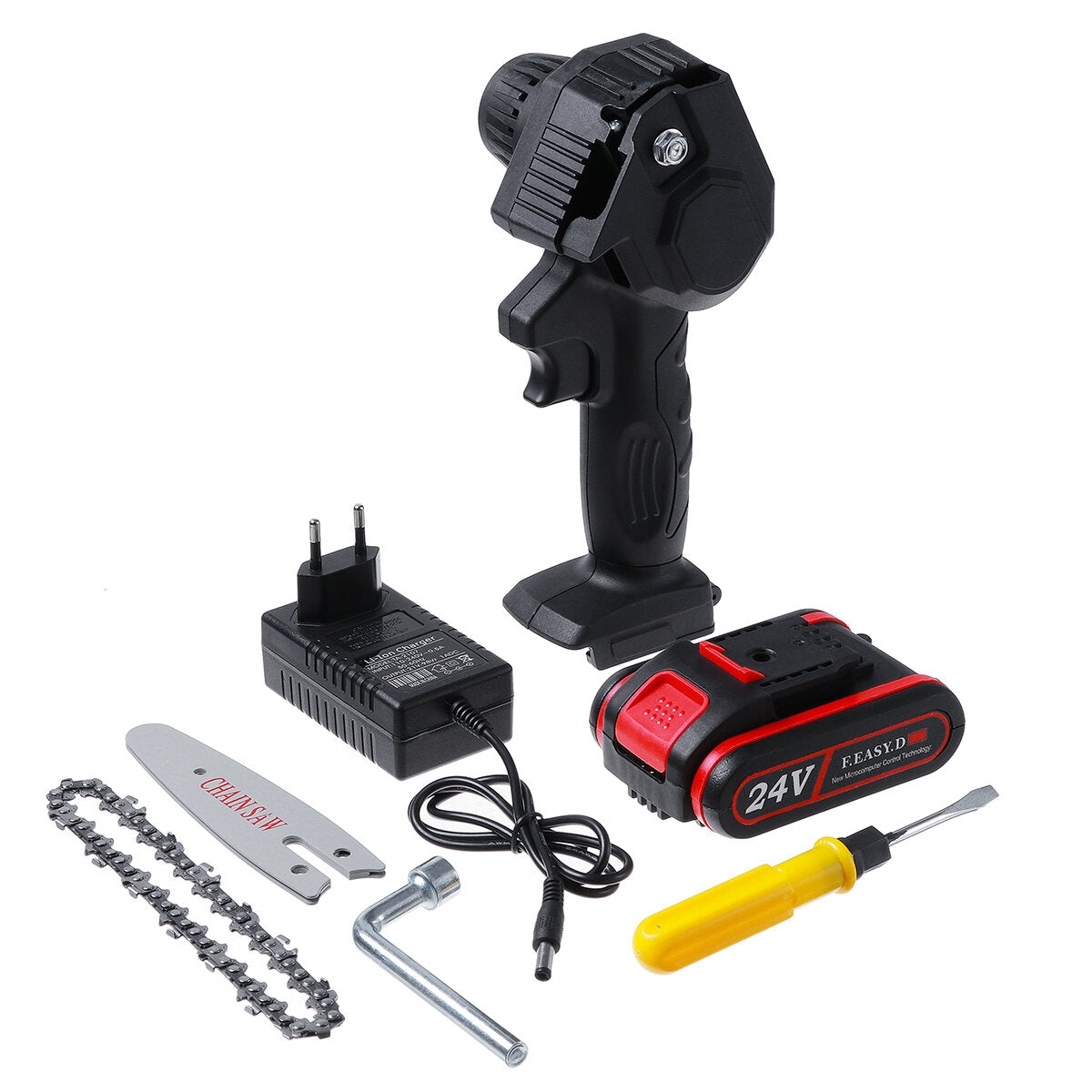 4 inch 24 v oplaadbare draadloze elektrische zaag mini handheld kettingzaag houtsnijder tool w / geen / 1pc / 2 stuks batterij