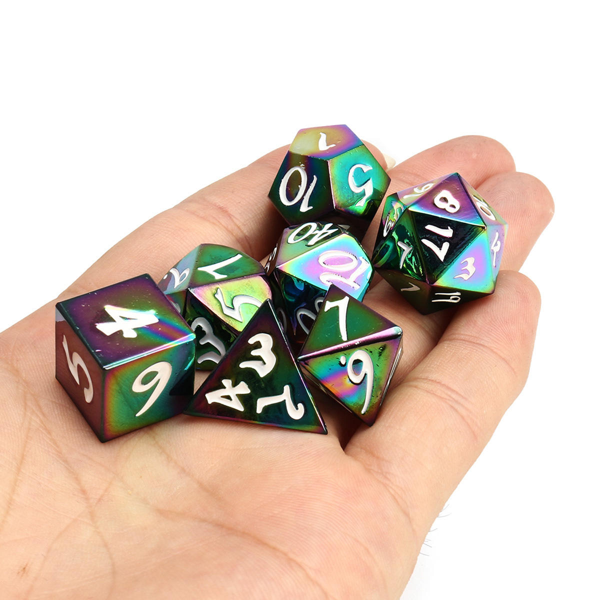 7-delige antieke metalen polyhedral dobbelstenen set rollenspel gadget met tas
