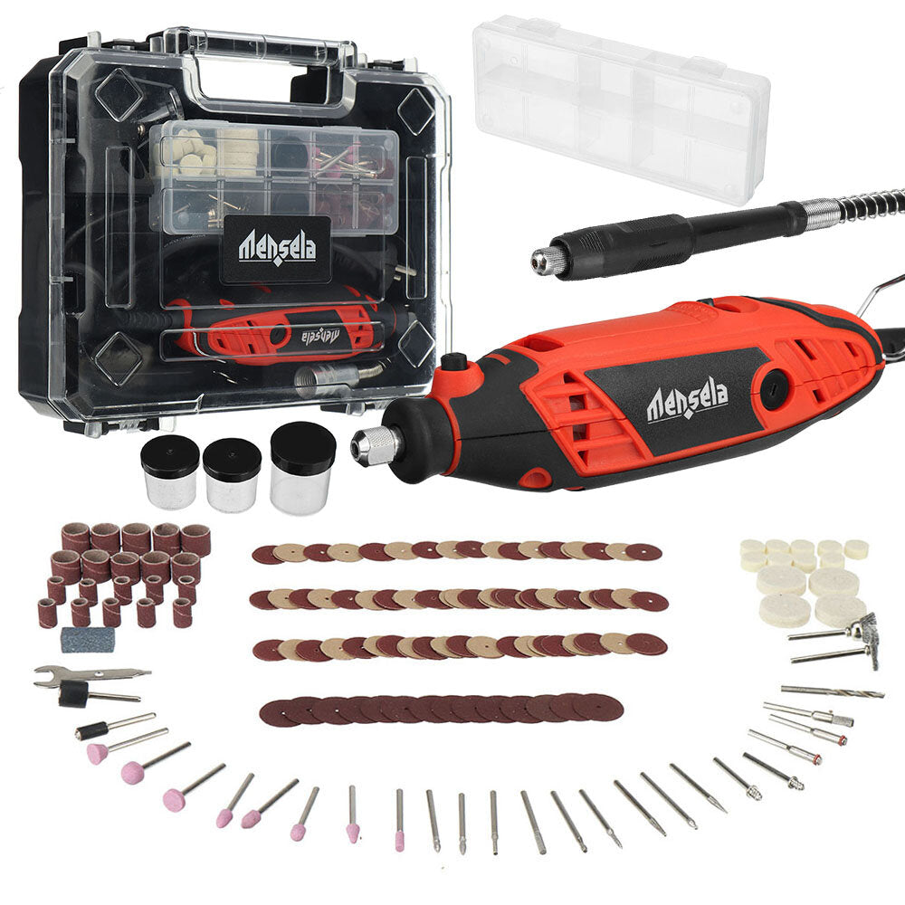 mensela rt-w1 130w roterende gereedschapsset elektrische boor mini-slijpmachine variabele snelheid met 200-delige accessoires flexibele as en draagtas voor slijpen snijden houtsnijwerk schuren en graveren