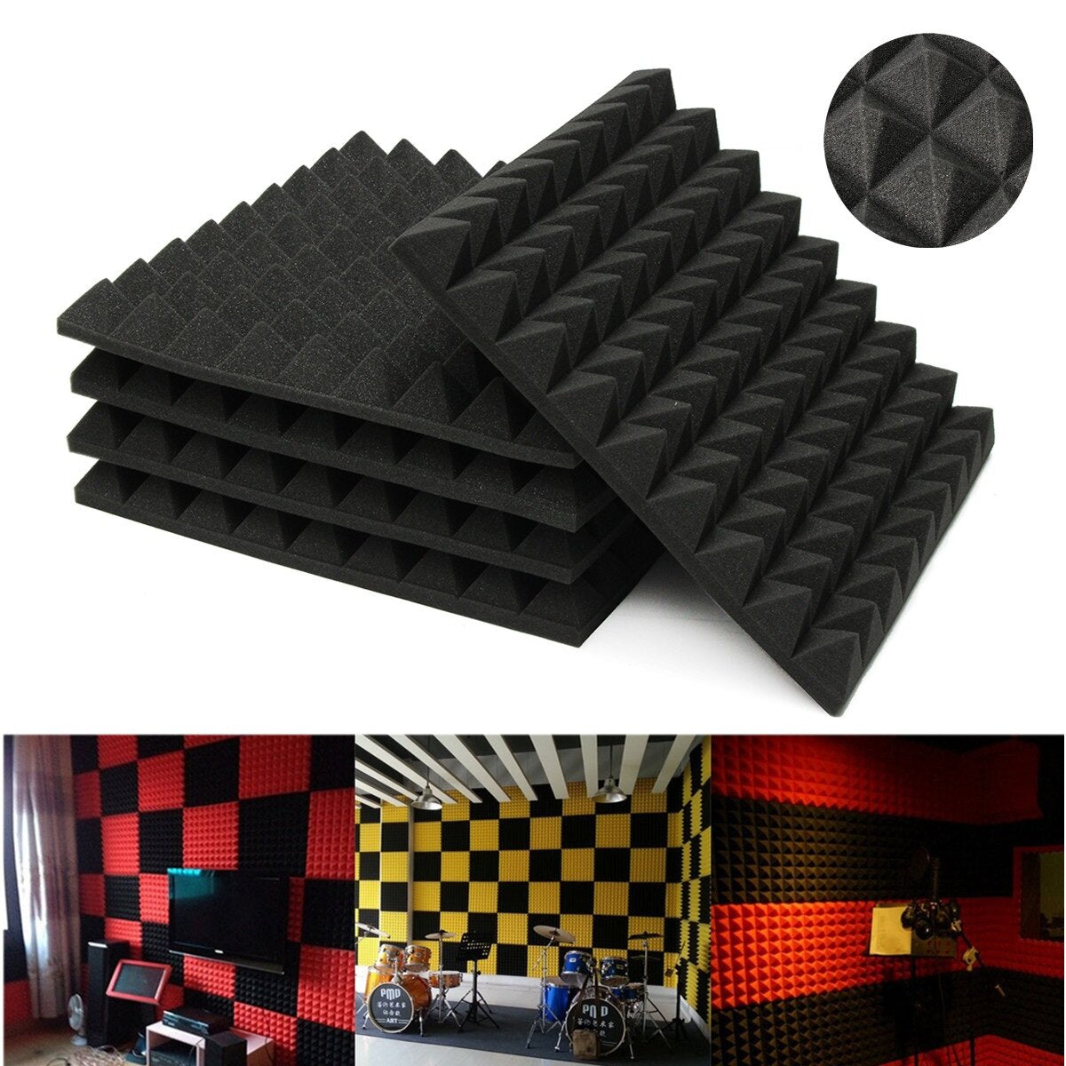 6 stuks 45x45x5 cm geluidsabsorberende katoen geluiddichte katoenen schuim muur uitlaat spong