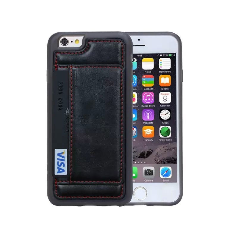 Leren Hoesje + creditcard vak voor de Iphone en Samsung